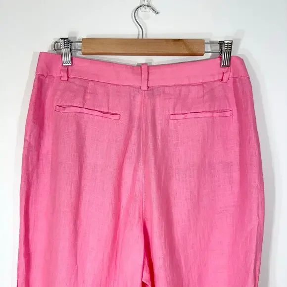NWT J. Crew Ingrid Pants Linen Cropped Wide Leg | Pink Azalea | SZ 10 - Picture 6 of 9